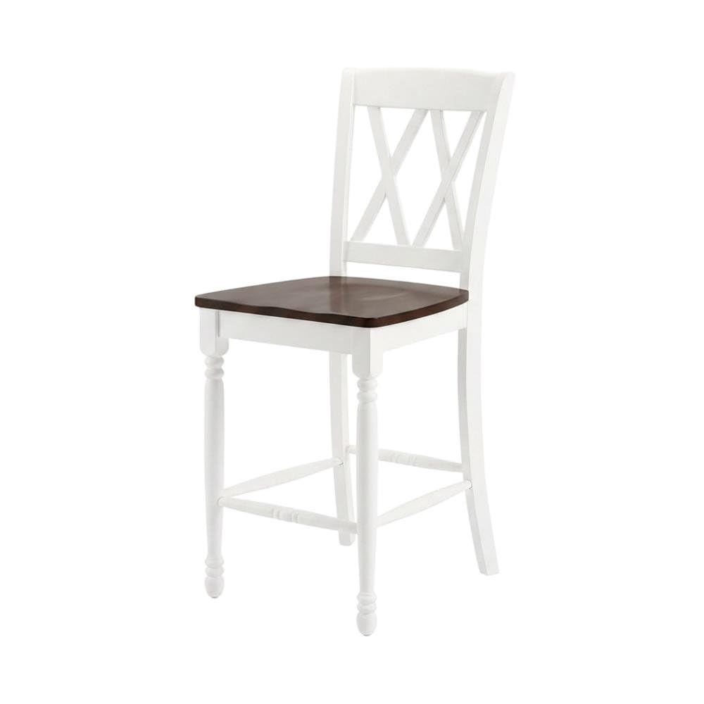 Back. FurniFact - Counter Height Bar Stool Set with Comfortable Seats for Kitchen or Bar Area - Distressed White.