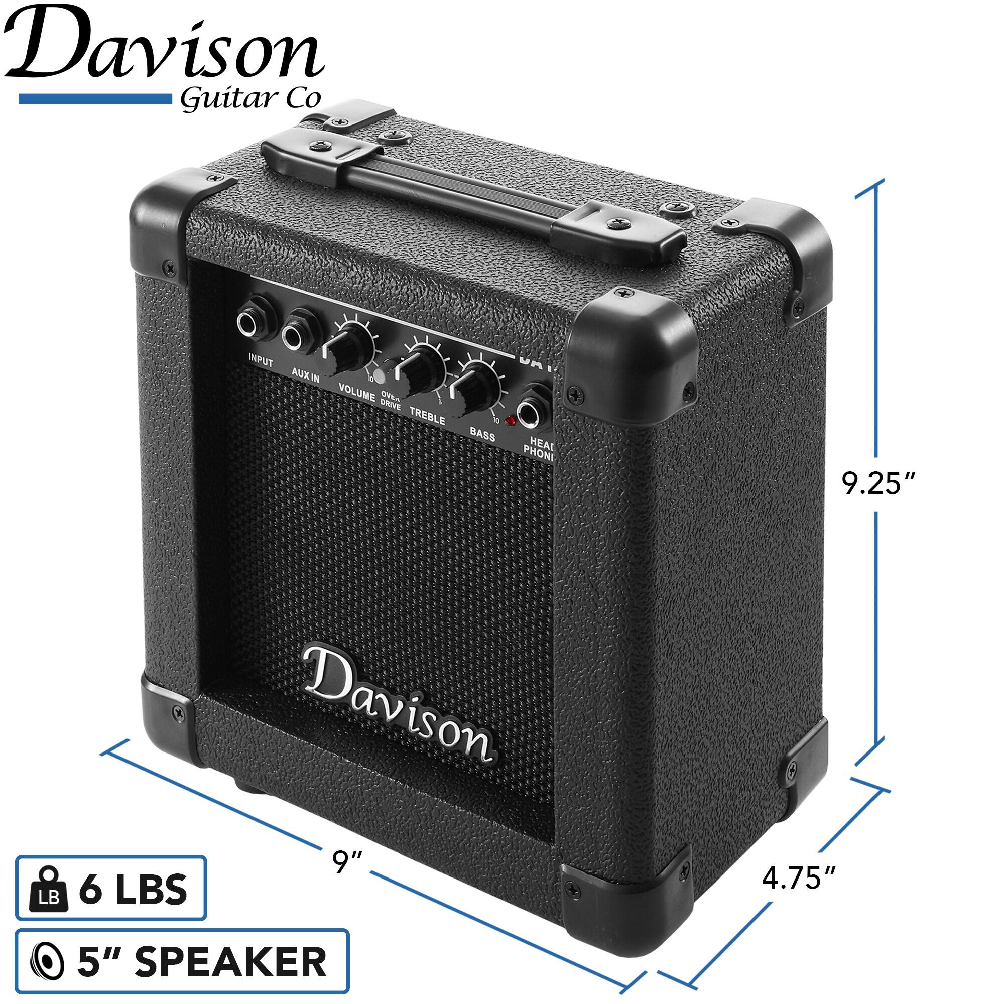 Davison Guitar Co

INPUT AUX IN VOLUME DRIVE TREBLE BASS HEAT PHONE

9.25" LB 6 LBS

Davison 9" 4.75" 5" SPEAKER