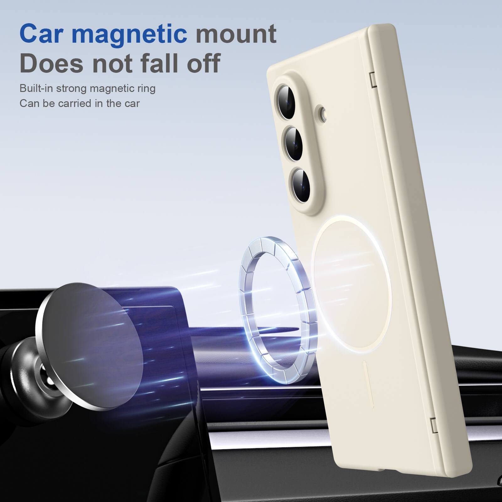 Car magnetic mount  
Does not fall off  
Built-in strong magnetic ring  
Can be carried in the car