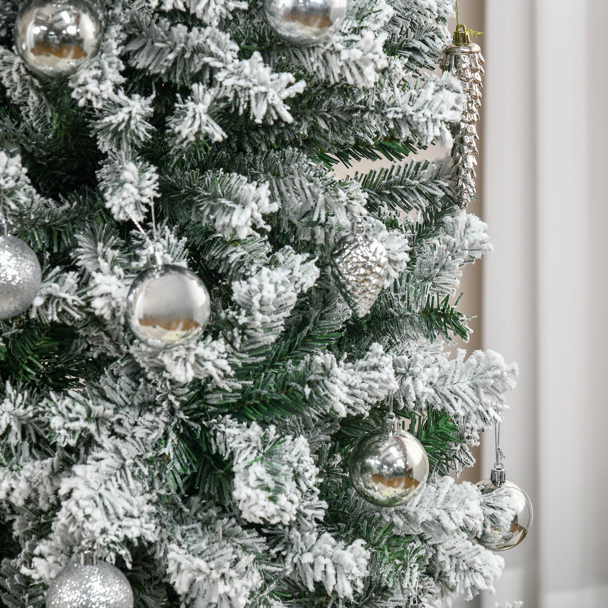 Alt View 8. Homcom - Tall Unlit Snow-Flocked Slim Artificial Christmas Tree with Realistic Branches and 1014 Tips - Green.