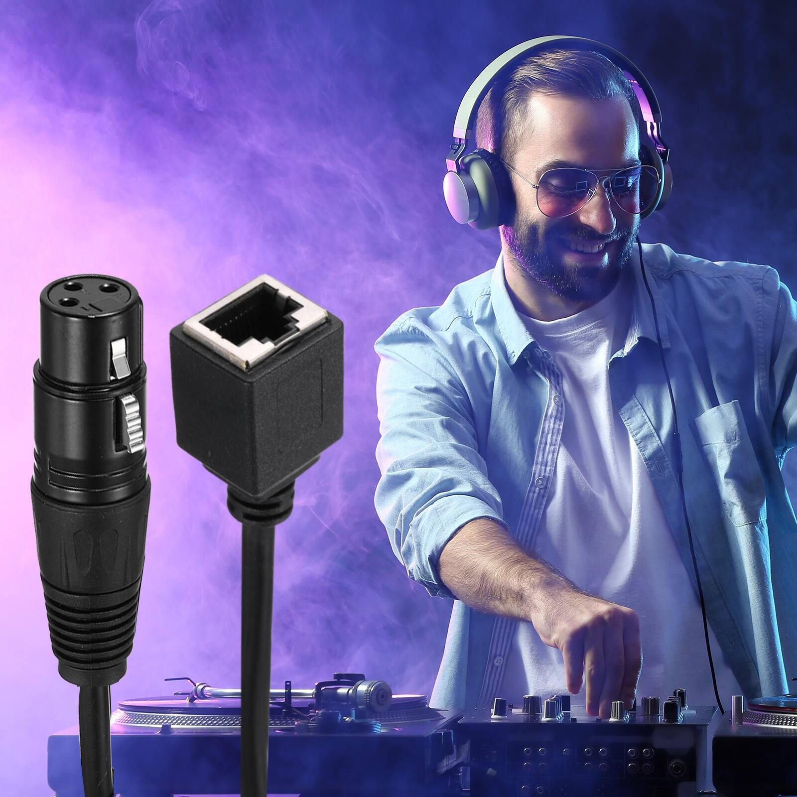 Alt View 5. Unique Bargains - 2pcs 3 Pin DMX512 XLR Female to RJ45 Female Adapter Cable, 1.6ft, for Stage Studio Console Lighting - Black.
