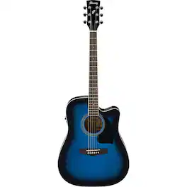 Ibanez - Performance PF15ECE Performance Dreadnought Acoustic Electric Guitar, Rosewood Fretboard, Transparent Blue
