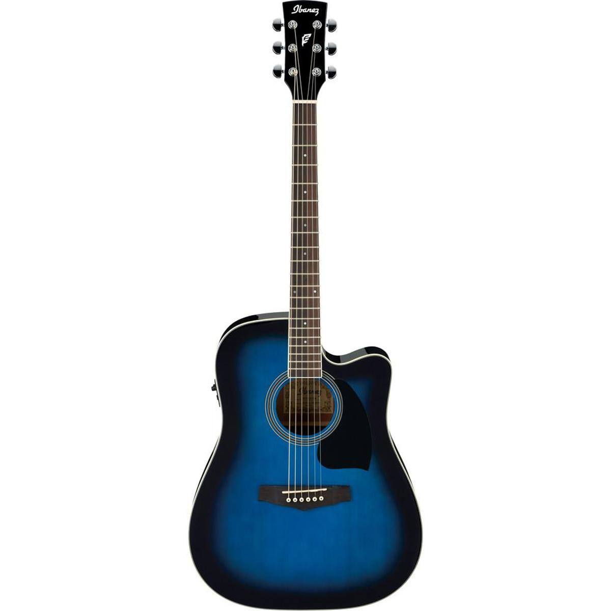 Front. Ibanez - Ibanez Performance PF15ECE Performance Dreadnought Acoustic Electric Guitar, Rosewood Fretboard, Transparent Blue.
