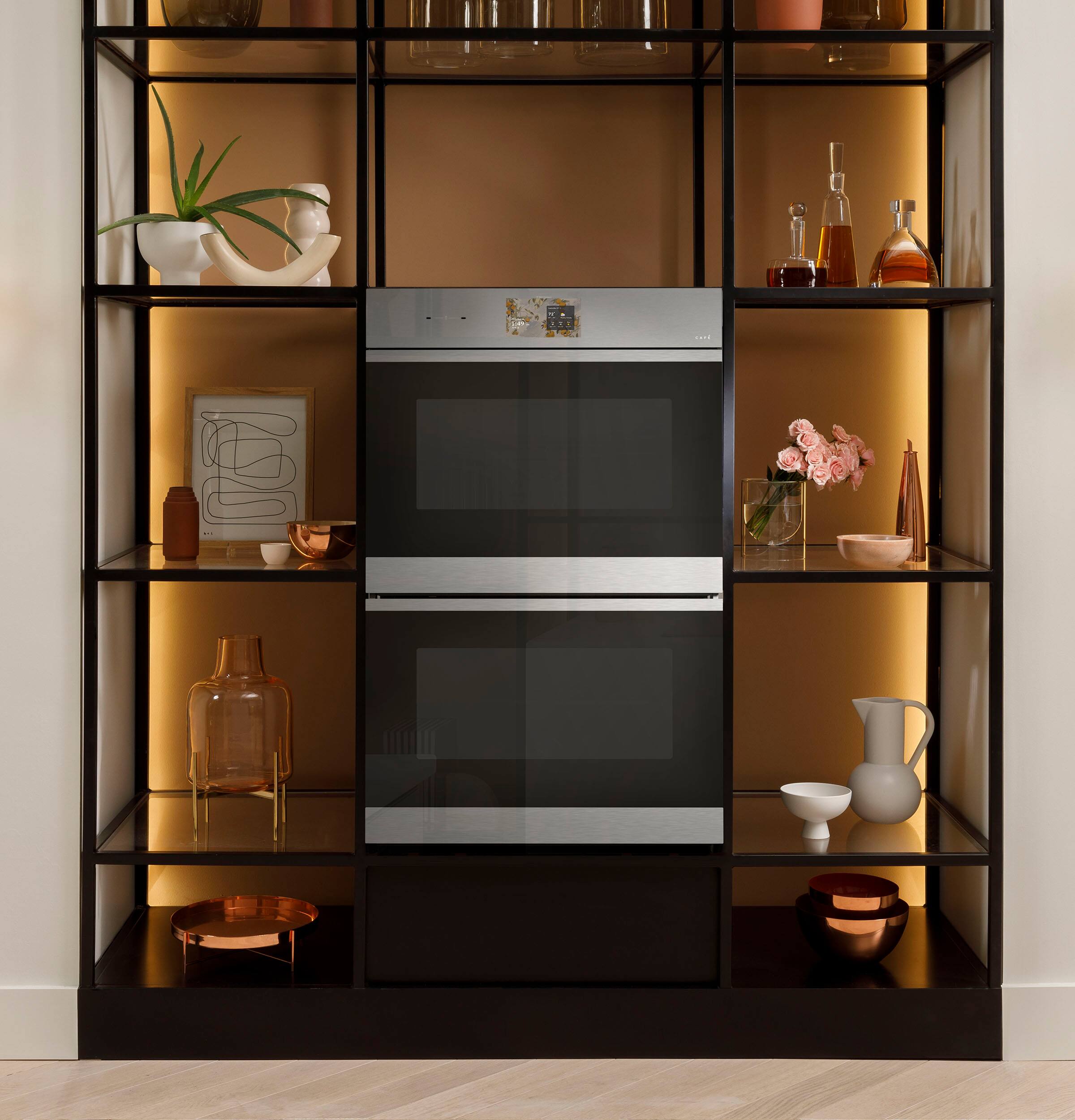 Alt View 9. Café - 30" Smart Built-In Double Electric Convection Wall Oven with Air Fry and Push-to-Open Door - Platinum Glass.