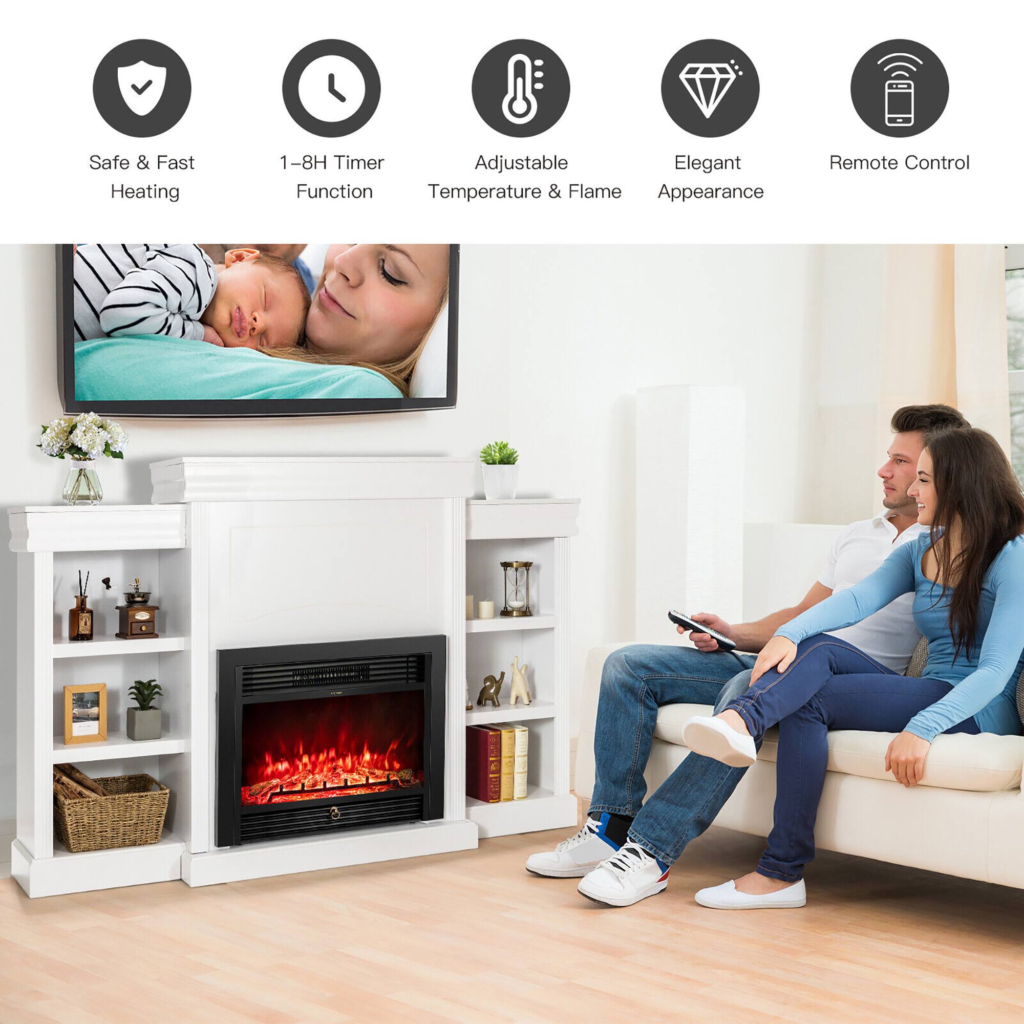 Safe & Fast Heating, 1-8H Timer Function, Adjustable Temperature & Flame, Elegant Appearance, Remote Control