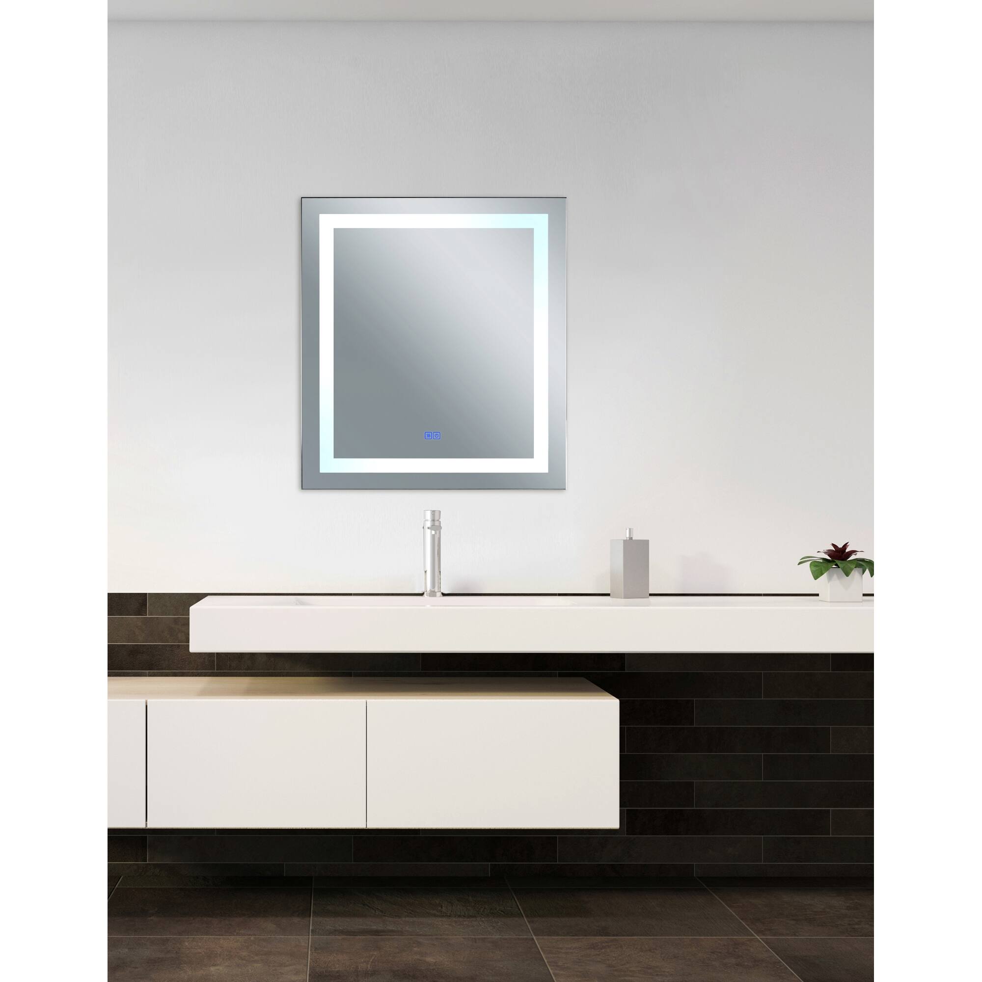 Left. CWI Lighting - Abril Rectangle Matte White LED 40 in. Mirror From our Abril Collection - White.
