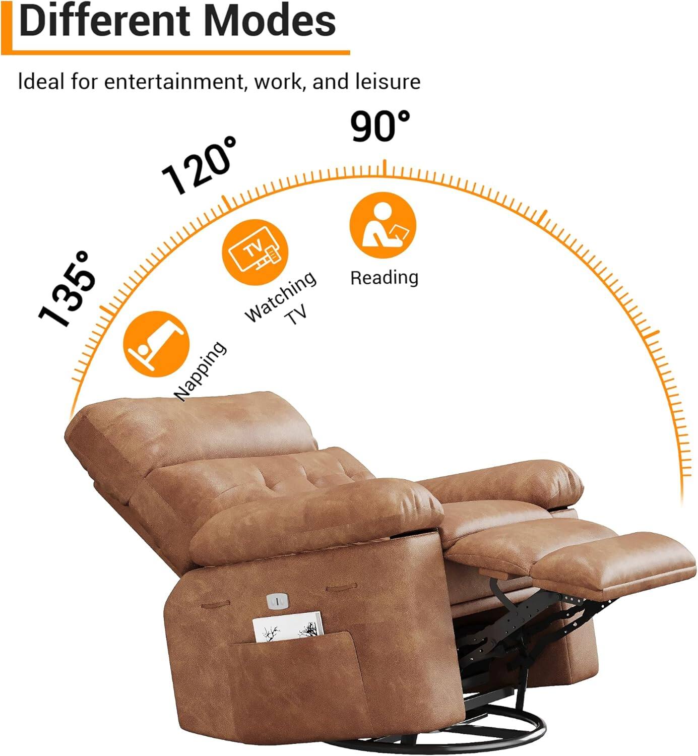 Different Modes  
Ideal for entertainment, work, and leisure  

90° - Reading  
120° - Watching TV  
135° - Napping