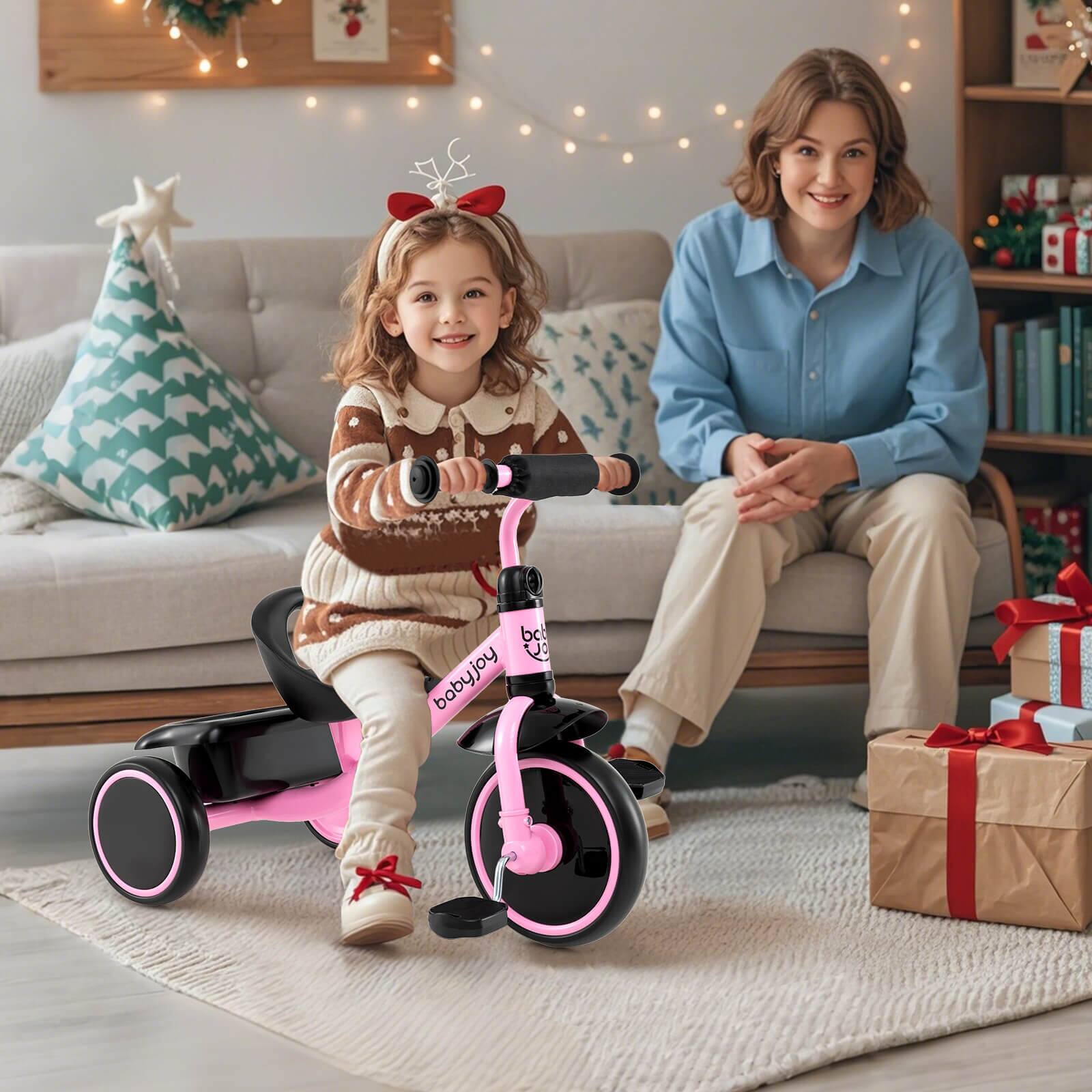 Alt View 3. Costway - Costway Kids Tricycle Toddler Trike with Adjustable Seat & Storage Basket 3 Wheel Bike - Pink.