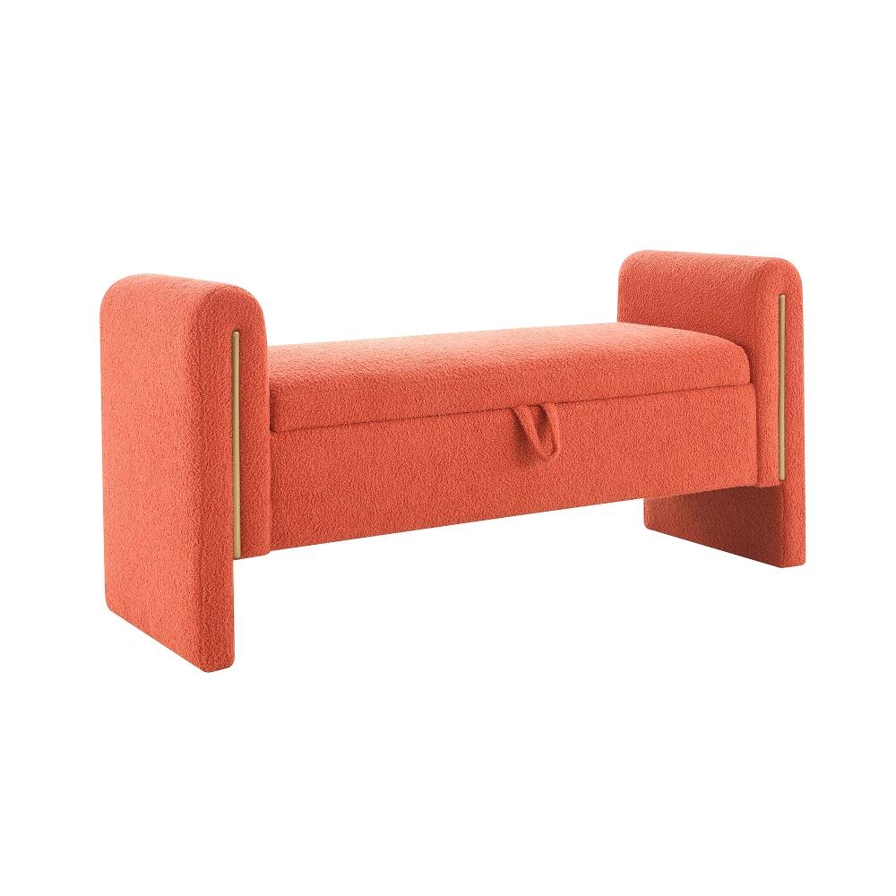 Alt View 1. Ropilly - Ropilly Modern Teddy Storage Bench with Arms, Upholstered Bed End Ottoman for Bedroom and Entryway, Orange - Orange.