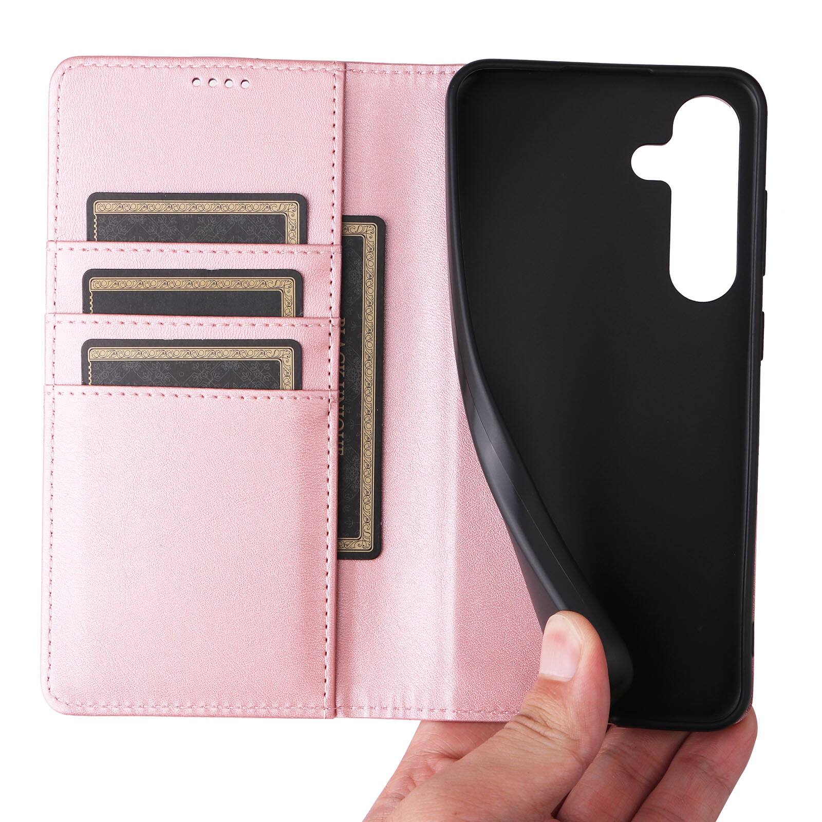 Angle. Dteck - Case for Samsung Galaxy A16 5G,Wallet Case with Card Holder for Women Men,Shockproof PU Leather Flip Kickstand Cover - Rosegold.