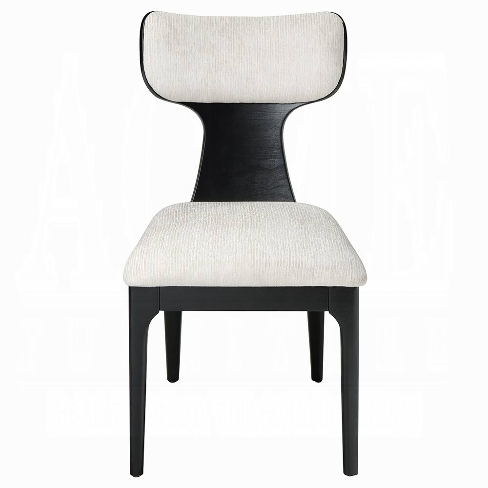 Alt View 1. Manhattan Lane - Kiri Dining Side Chair Set of 2, White Chenille Seat, Black Wood Legs - White, Black.