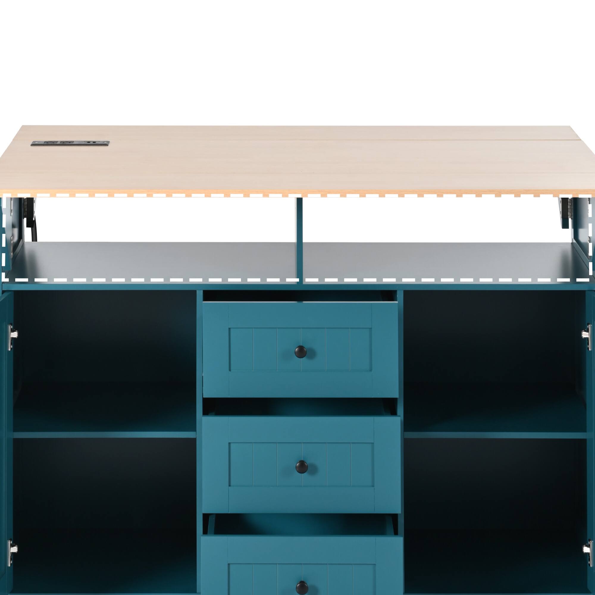 Alt View 8. Forest'nSky - 55.7" Rolling Kitchen Island with 2 Drop-Leaf Tables – Power Outlet, 3 Drawers, Spice & Towel Racks, Green - Green.