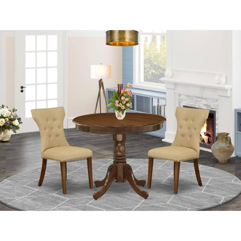 Alt View 3. East West Furniture - 3 Pc Dining Set Contains a Round Dining Table and 2 Upholstered Chairs - Grey.