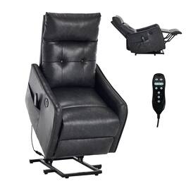 LUCKY ONE - Faux Leather Single Motor Power Lift Recliner Chair with Massage, Heat & USB Charging - Gray