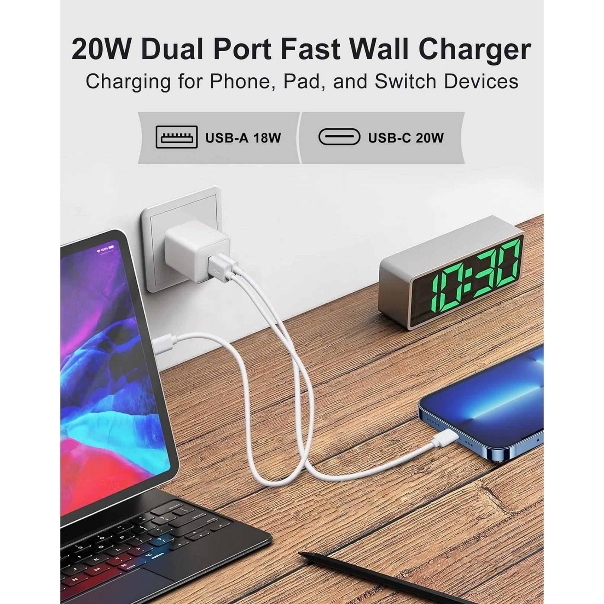 20W Dual Port Fast Wall Charger  
Charging for Phone, Pad, and Switch Devices  

USB-A 18W  
USB-C 20W
