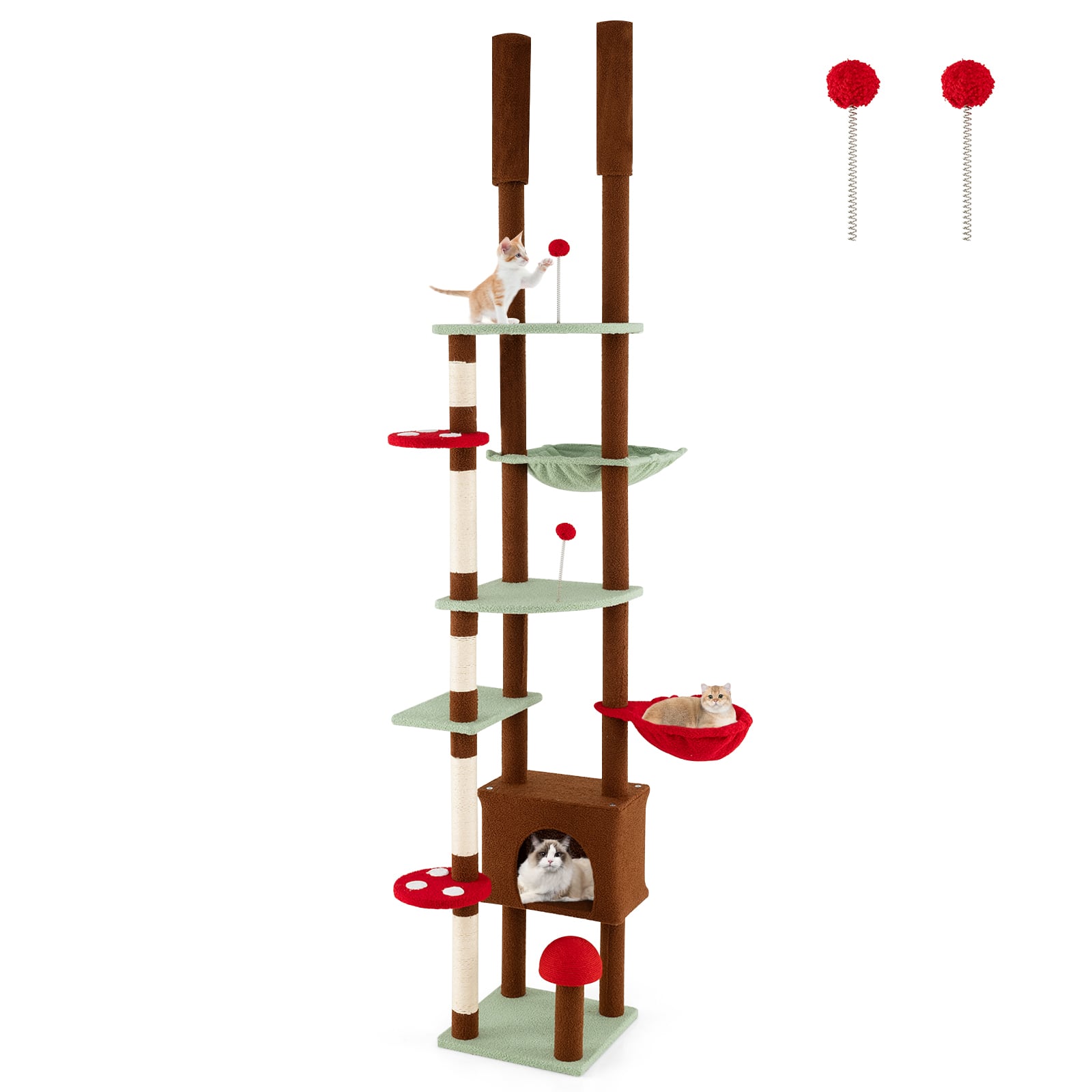 Gymax - Floor to Ceiling Cat Tree w/Cat Condo & Hammock Rotatable Hanging Basket Indoor