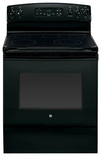 Front. GE - 30" Self-Cleaning Freestanding Electric Range - Black.