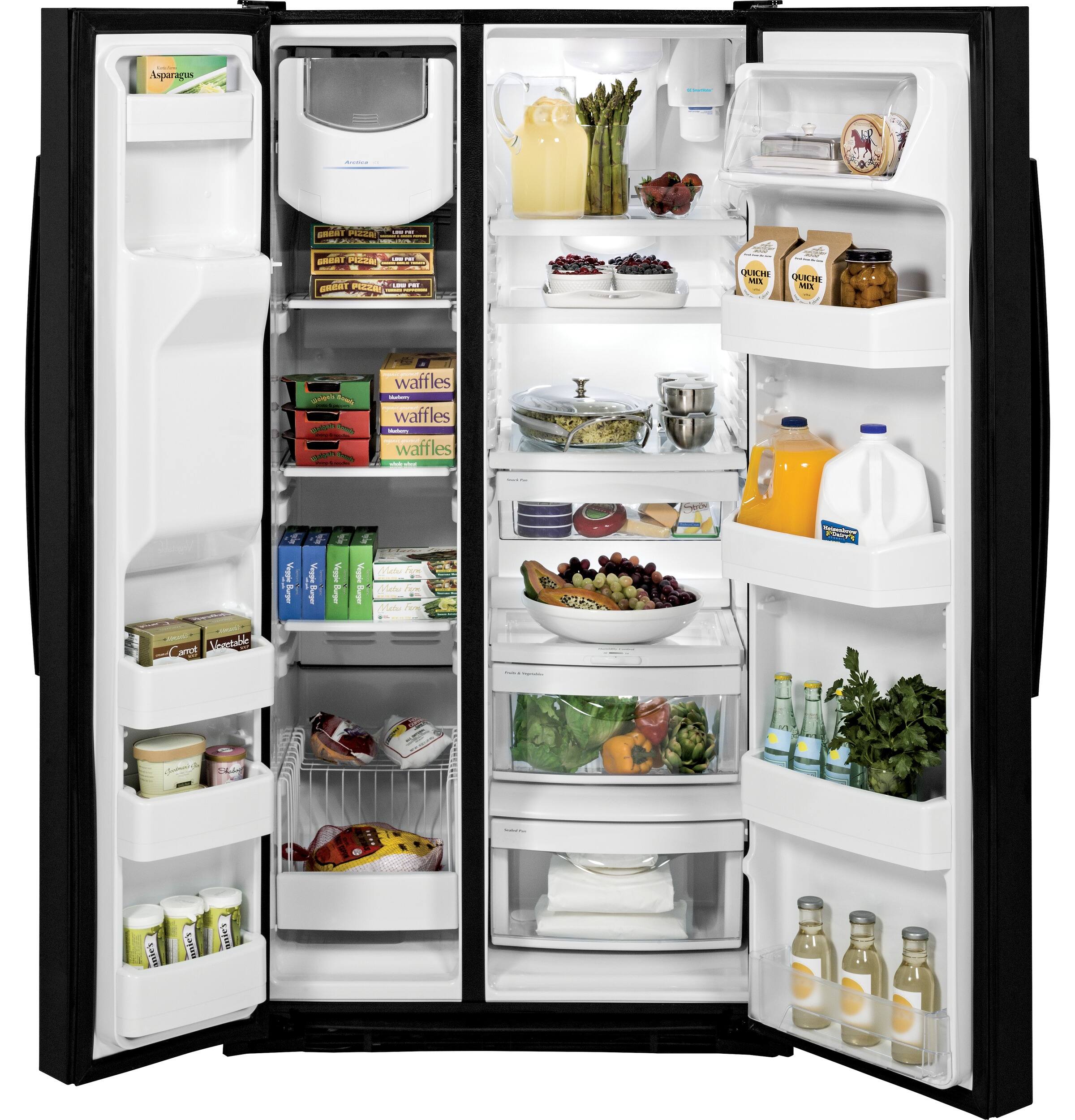 Alt View 12. GE - 25.4 Side-by-Side Refrigerator with Thru-the-Door Ice and Water - Black.