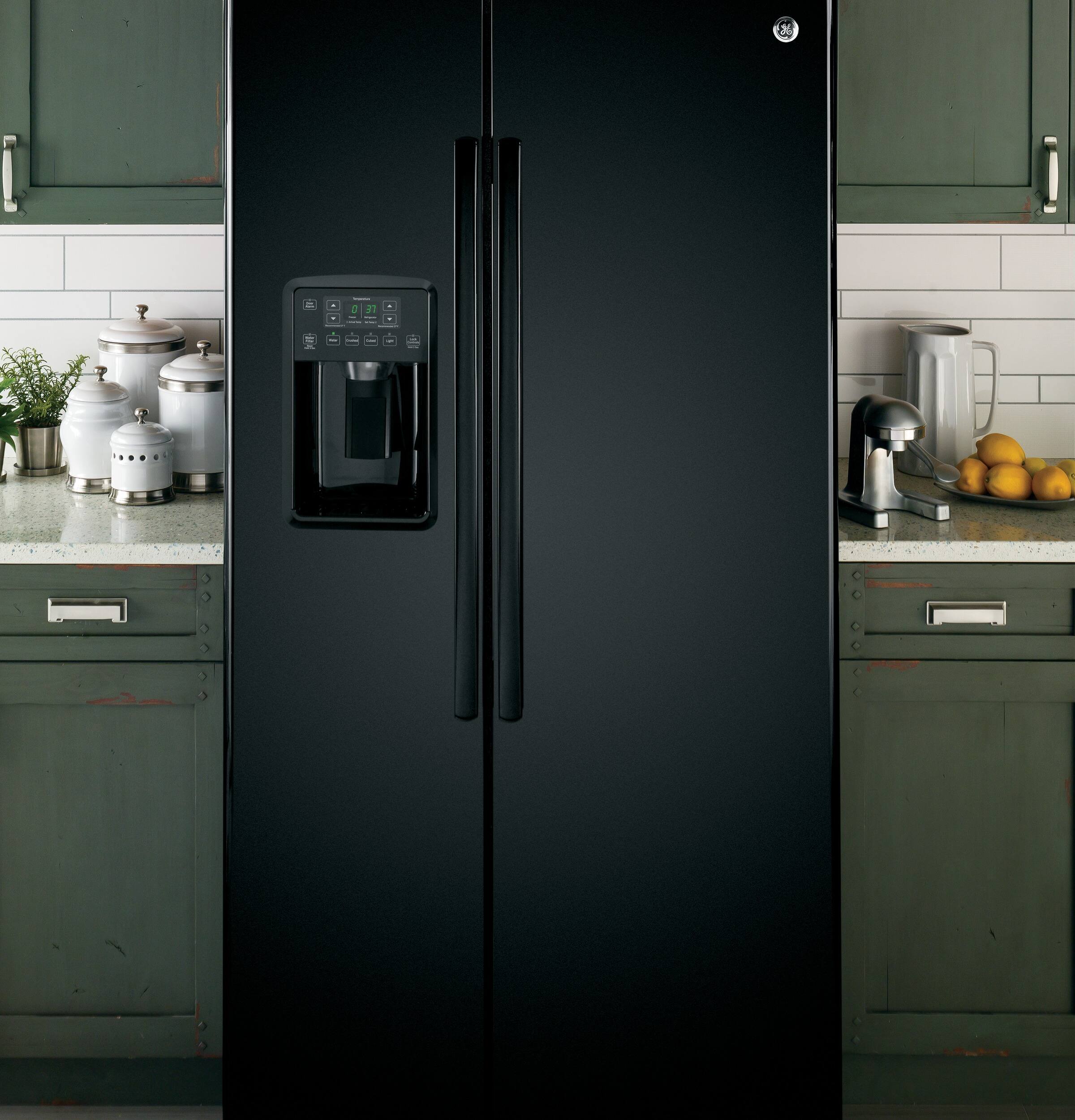 Alt View 15. GE - 25.4 Side-by-Side Refrigerator with Thru-the-Door Ice and Water - Black.