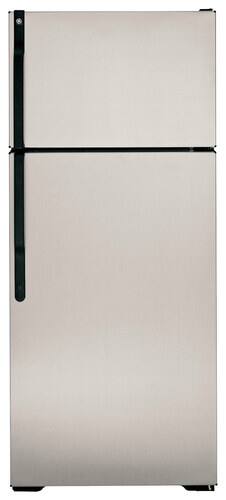 Front Standard. GE - 18.1 Cu. Ft. Frost-Free Top-Freezer Refrigerator - Silver Metallic.