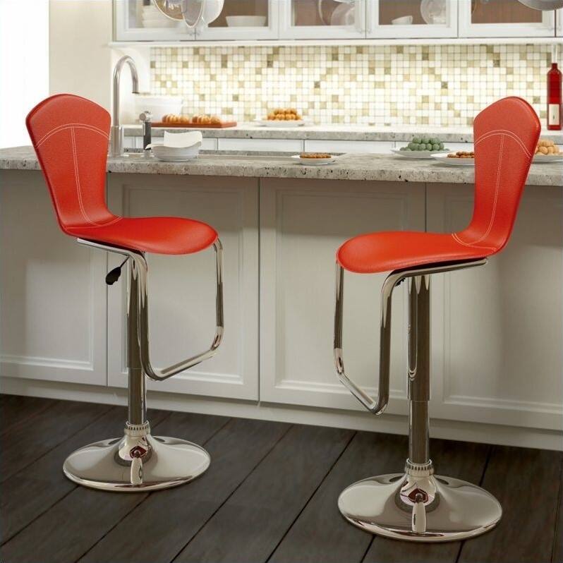 Front. CorLiving - Barstools (Set of 2) - Red/Chrome.