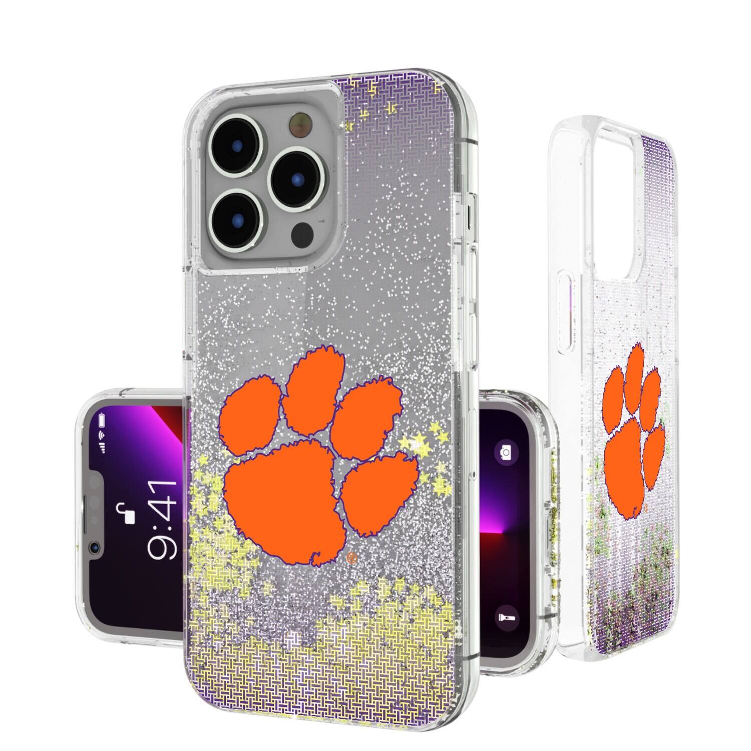 Front. Keyscaper - Clemson Tigers Linen Logo iPhone Glitter Case - 13 Pro Max - Multicolor.