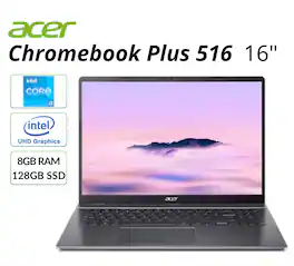 Acer - Refurbished Excellent - Chromebook Plus 516 16" WQXGA Laptop Intel i3-1315U 12-Core 8GB RAM 256GB SSD ChromeOS AI Webcam - Metallic Silver