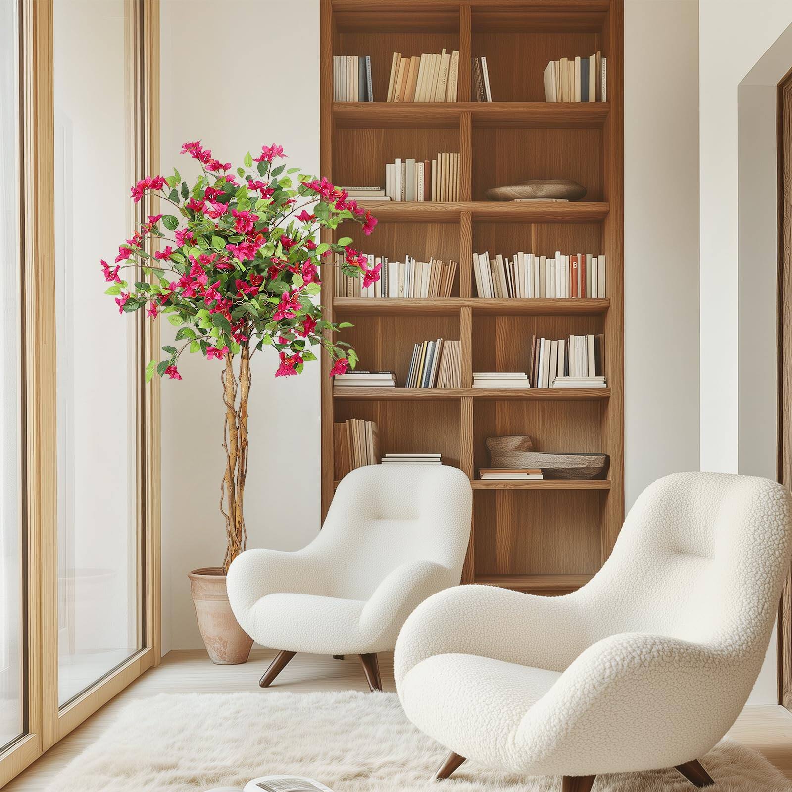 Back. Homhougo - 5FT Artificial Bougainvillea Tree, Tall Potted Fake Bougainvillea Trees - Green.