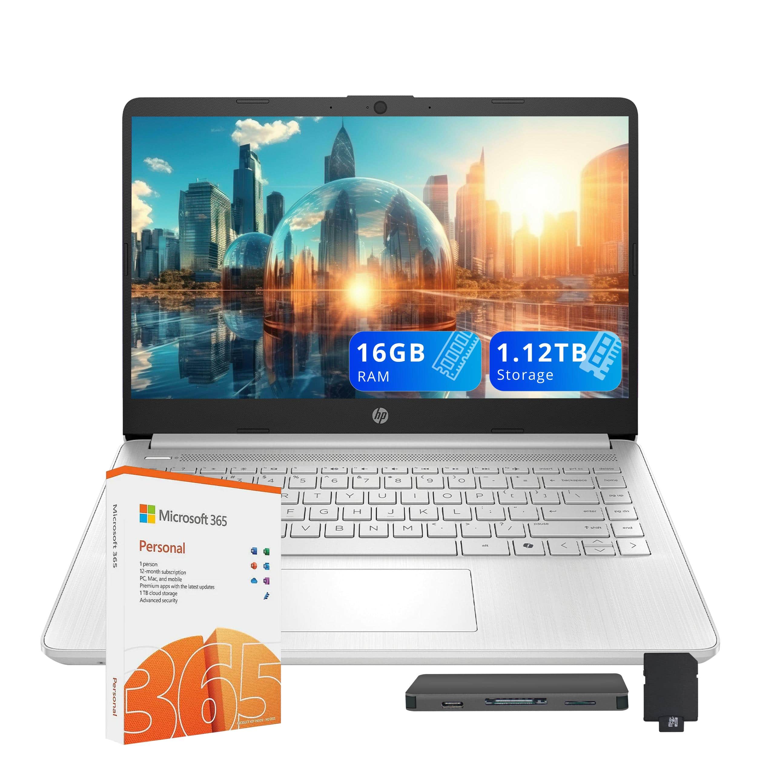 HP - Stream 14" HD Student&Business Laptop,Intel N150 CPU,16GB RAM,128GB UFS+1TB Docking Set,Win 11s - Silver