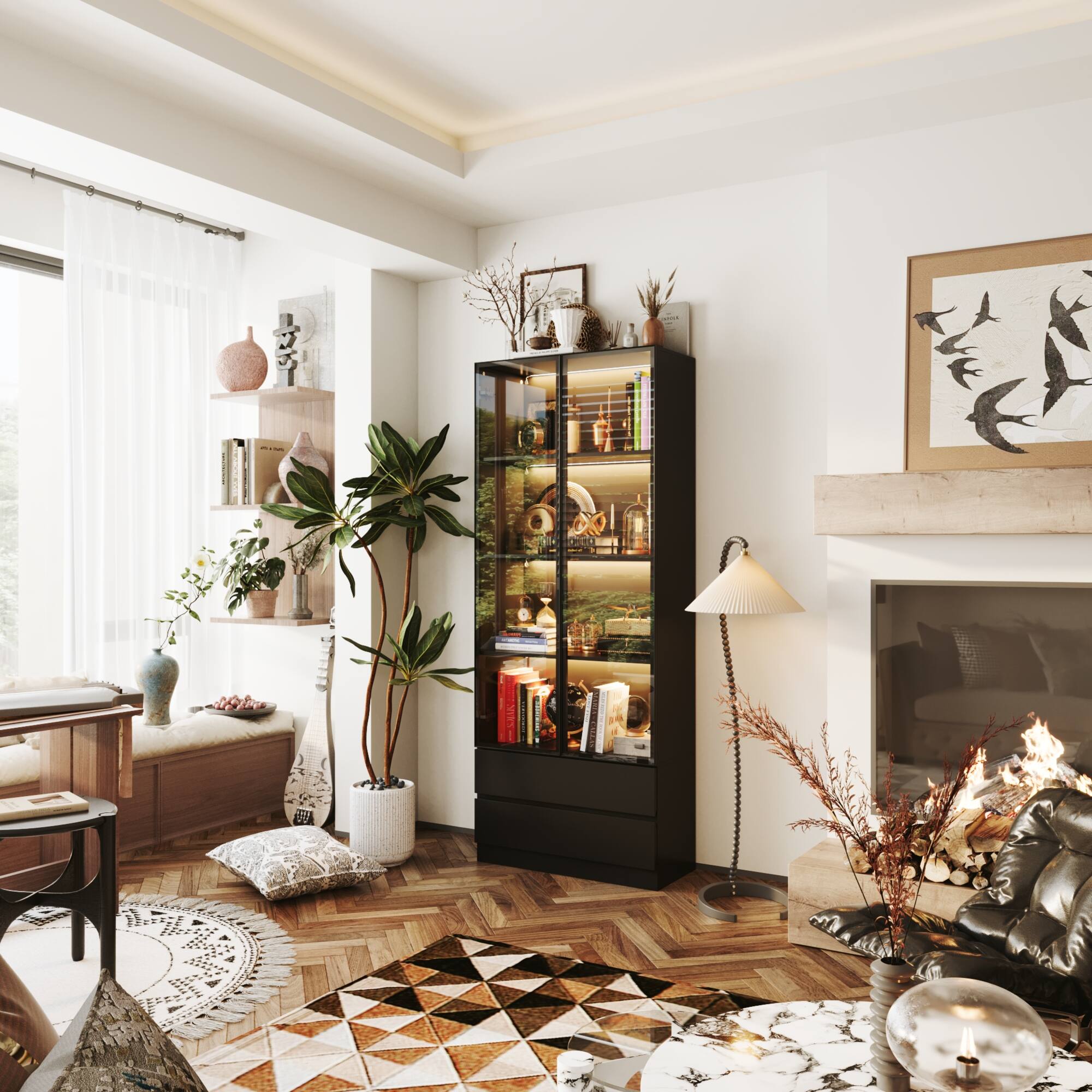 Alt View 8. FUFU & GAGA - FUFU&GAGA Glass - Door Display Cabinet: Press - Open Design 3 - Color Lighting Showcase Cabinet for Multi - Scene Use - Black.