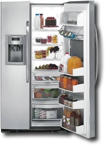 Front Standard. GE - 25.9 Cu. Ft. Side-by-Side Refrigerator with Thru-the-Door Ice and Water - CleanSteel.