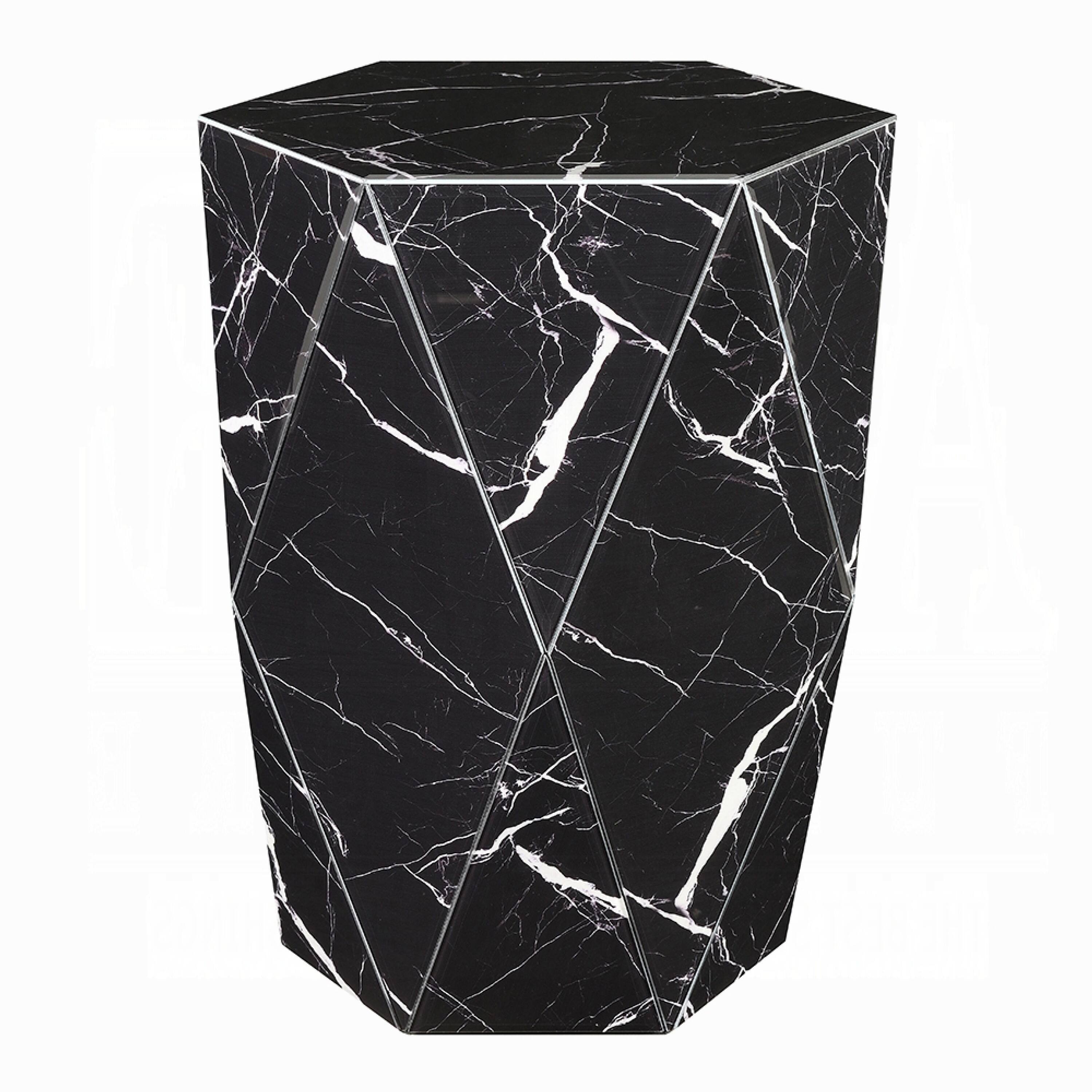 Alt View 1. Manhattan Lane - Kia Side End Table, Modern Hex Drum Shape, Faceted Black Glass 19 Inch - Black.