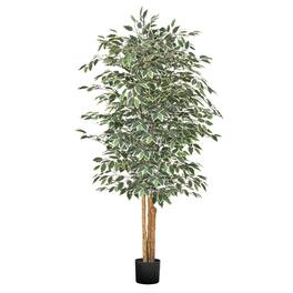 VEVOR - 6FT Artificial Ficus Tree with Black Pot, Tall Faux Ficus Plant with Natural Wood Trunk and Realistic Leaves - Green