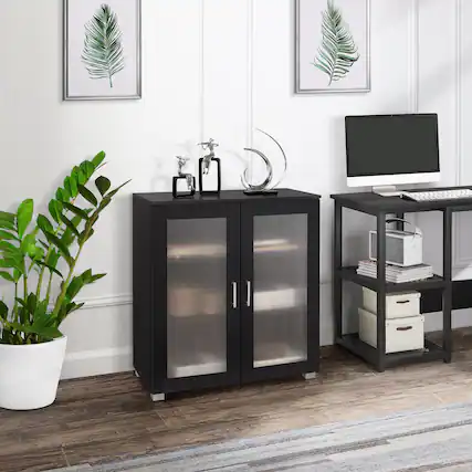 Front. Kings Brand Furniture - Kings Brand Furniture 2-Door Accent Storage Cabinet, Sideboard Buffet Floor Storage Cupboard - Black.