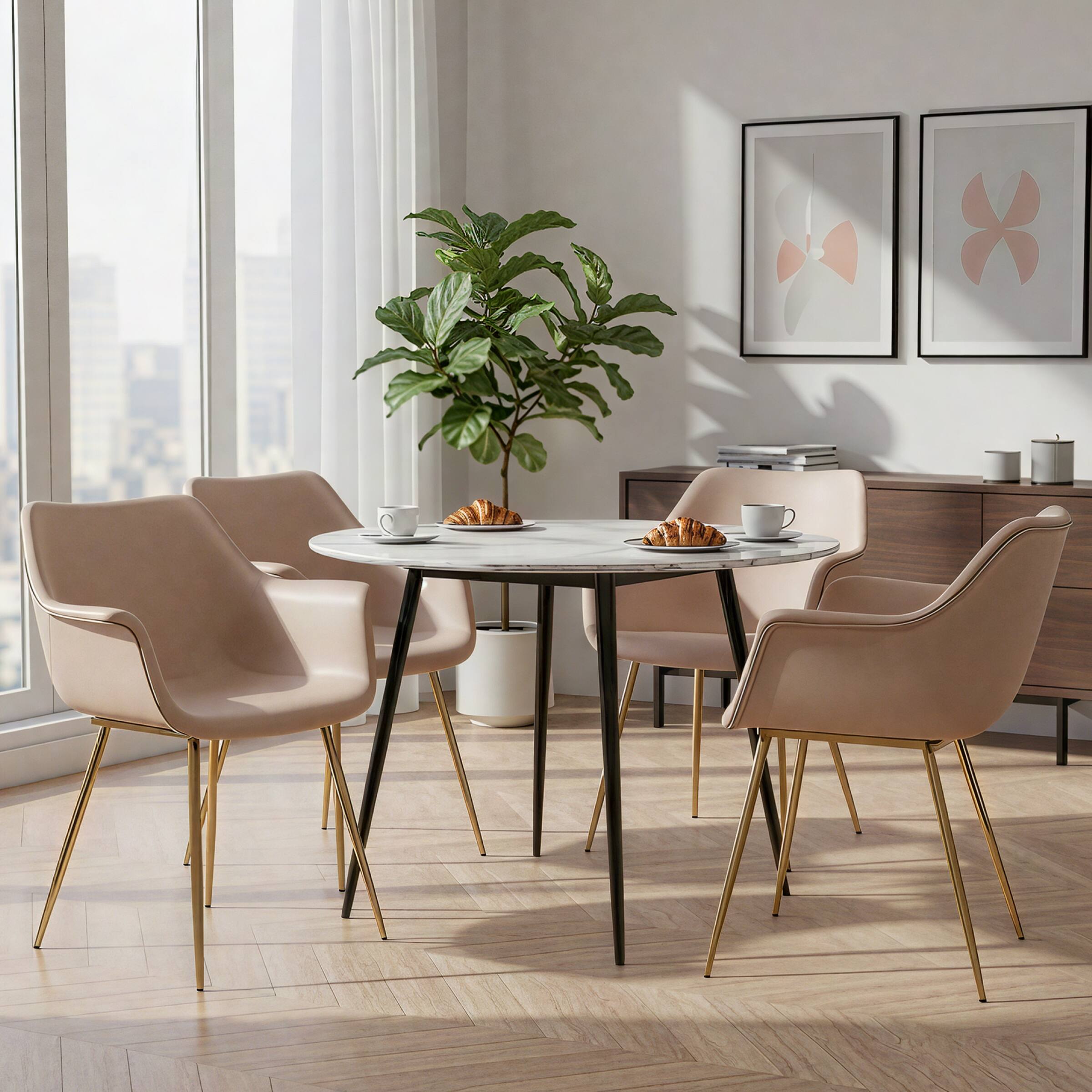 Back. LeisureMod - Markley 2-PCS Ergonomic Upholstered Leather Dining Chair - Modern Mid Century Industrial Kitchen Accent Chair - Taupe.
