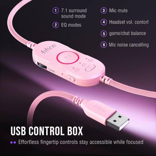 1. 7.1 surround sound mode  
2. EQ modes  
3. Mic mute  
4. Headset vol. control  
5. Game/chat balance  
6. Mic noise cancelling  

GAME PEGI  

USB CONTROL BOX  
Effortless fingertip controls stay accessible while focused