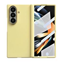Dteck - for Samsung Galaxy Z Fold7 Hinge Protection Magnetic Case with Tempered Glass Film Shockproof Matte Rugged Slim Cover - Yellow