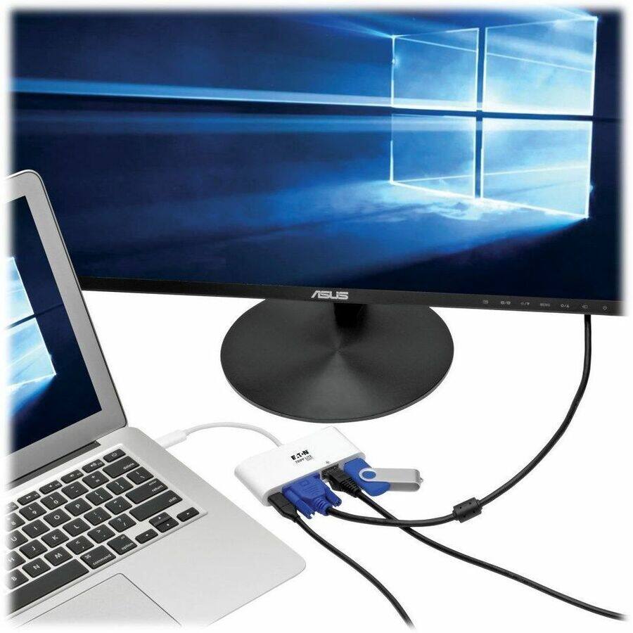 Alt View 3. Tripp Lite - Eaton Tripp Lite Series USB-C Multiport Adapter, VGA, USB 3.x (5Gbps) Hub Port, Gigabit Ethernet and 60W PD Charging.
