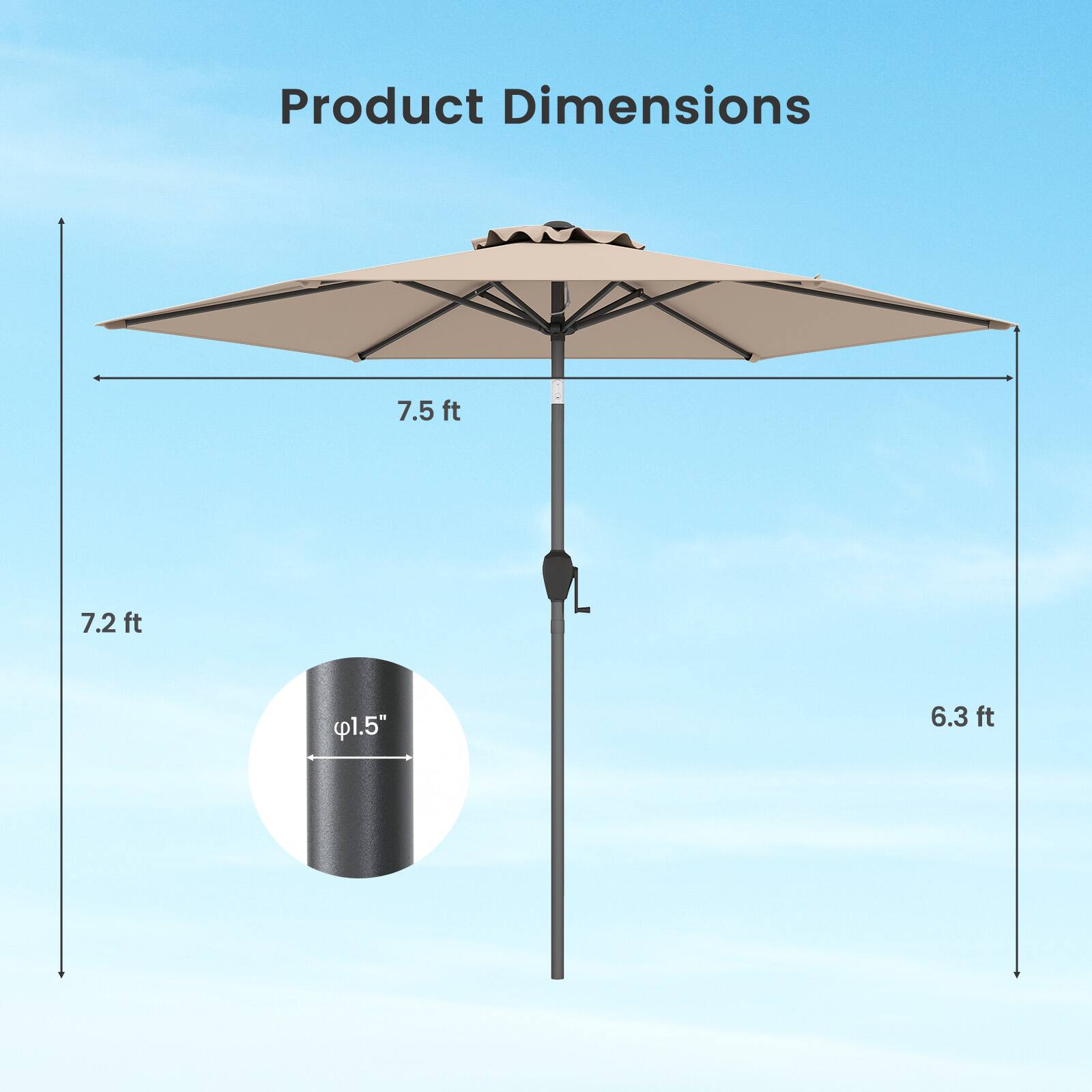 Product Dimensions: 7.5 ft, 7.2 ft, 1.5", 6.3 ft