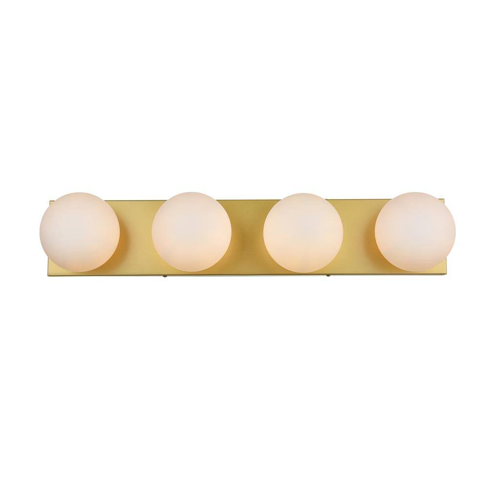Alt View 1. Living District - Jaylin 4 light Brass and frosted white Bath Sconce - Brass And Frosted White.