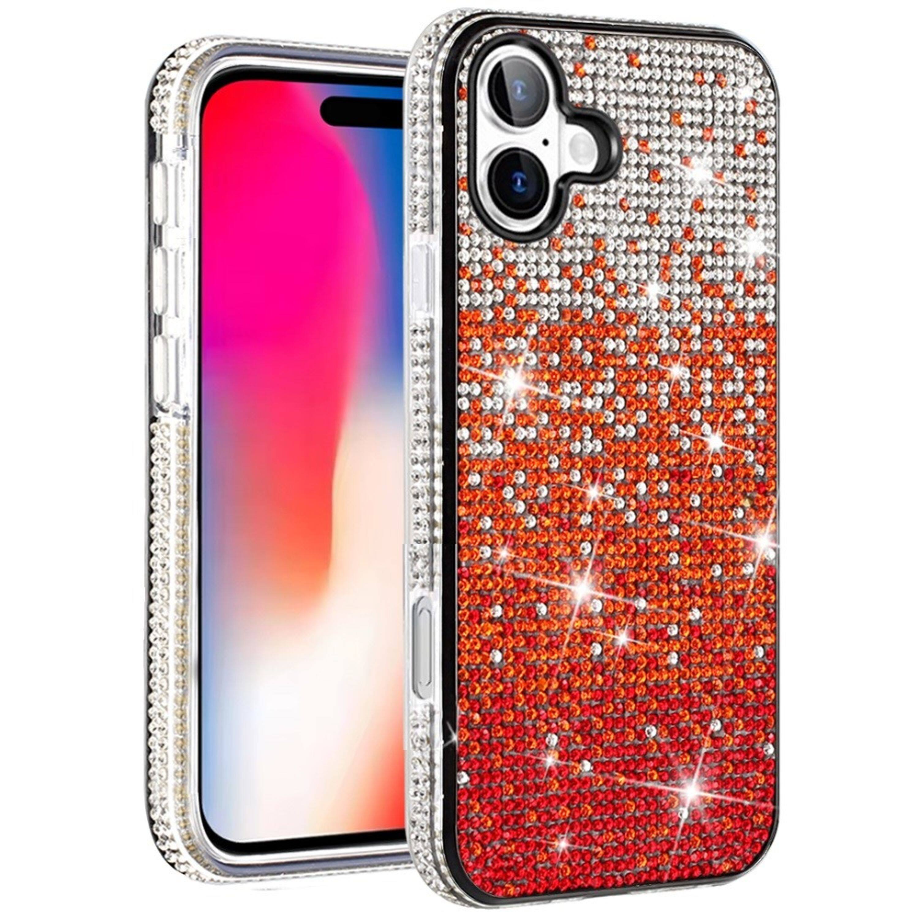 Left. Kitcheniva - Full Bling Diamond Case With Tempered Glass For iPhone 16 Red - Red.