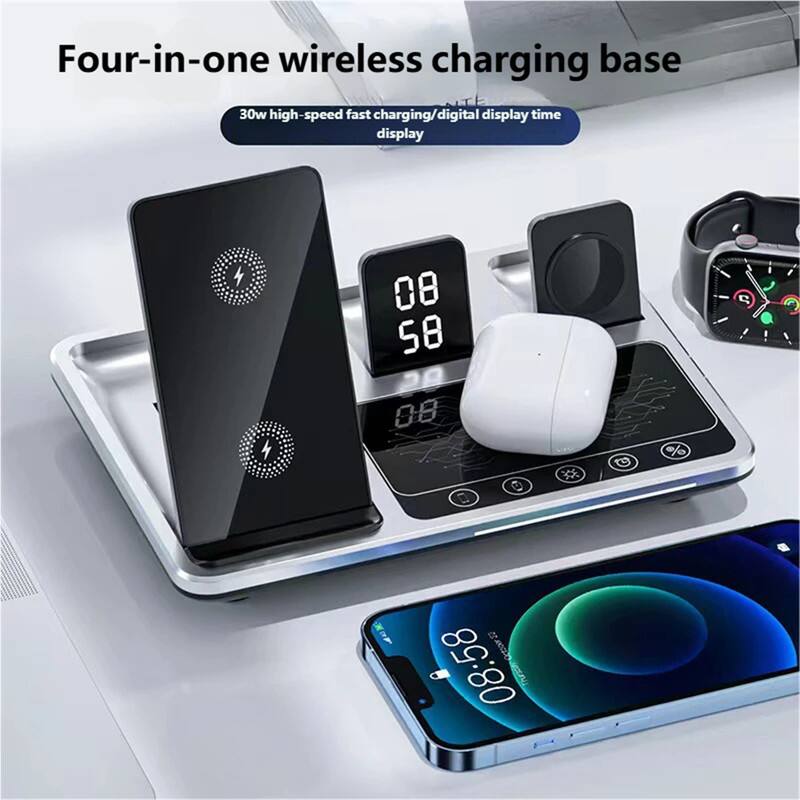 Four-in-one wireless charging base  
30w high-speed fast charging/digital display time display  
08:58