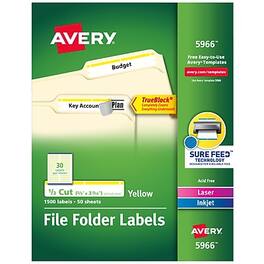 Avery - TrueBlock Laser/Inkjet File Folder Labels, 2/3" x 3-7/16", 1,500 Labels/Pack - White/Yellow