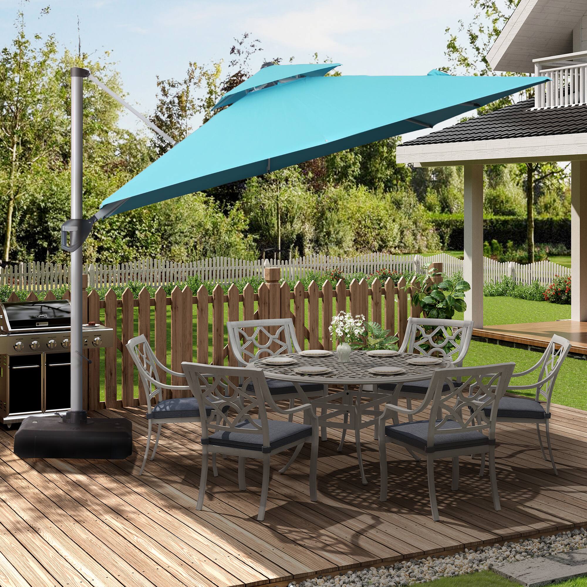 Front. Mondawe - 10ft. Square Aluminum 360°Cantilever Patio Umbrella with Base - Blue.