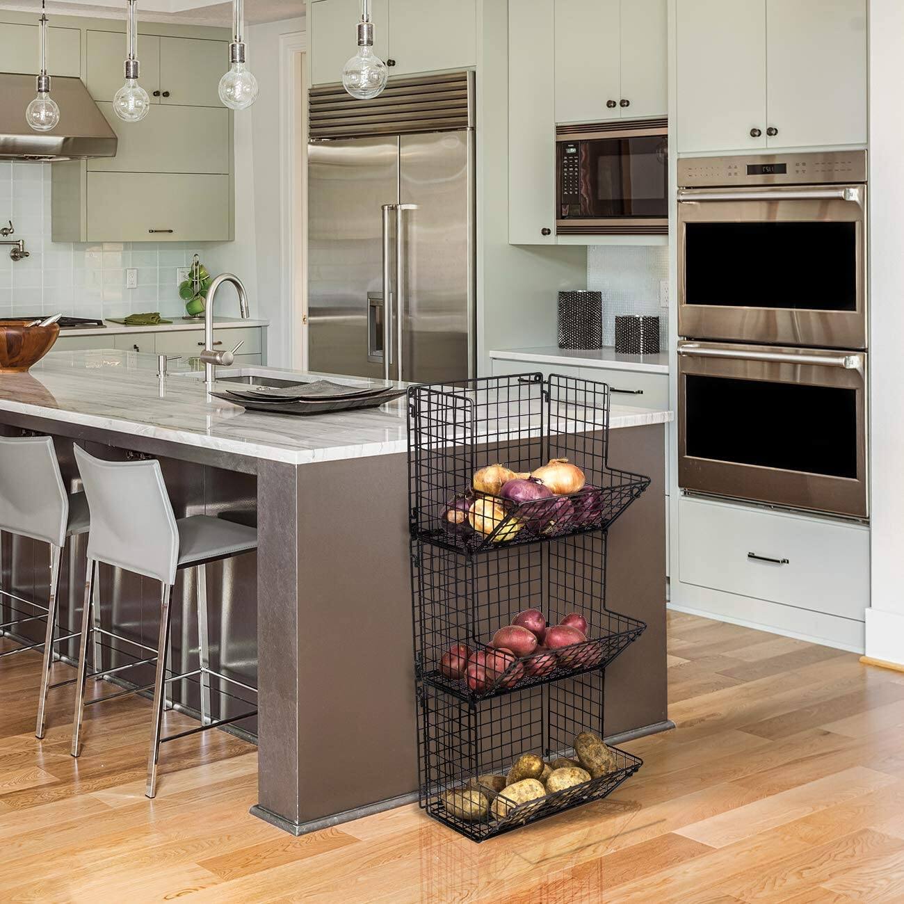 Angle. Sorbus - Sorbus 3-Tier Fruit Basket Stand - for Kitchen Storage, Great for Produce Fruits and Vegetables & Potatos - Black.