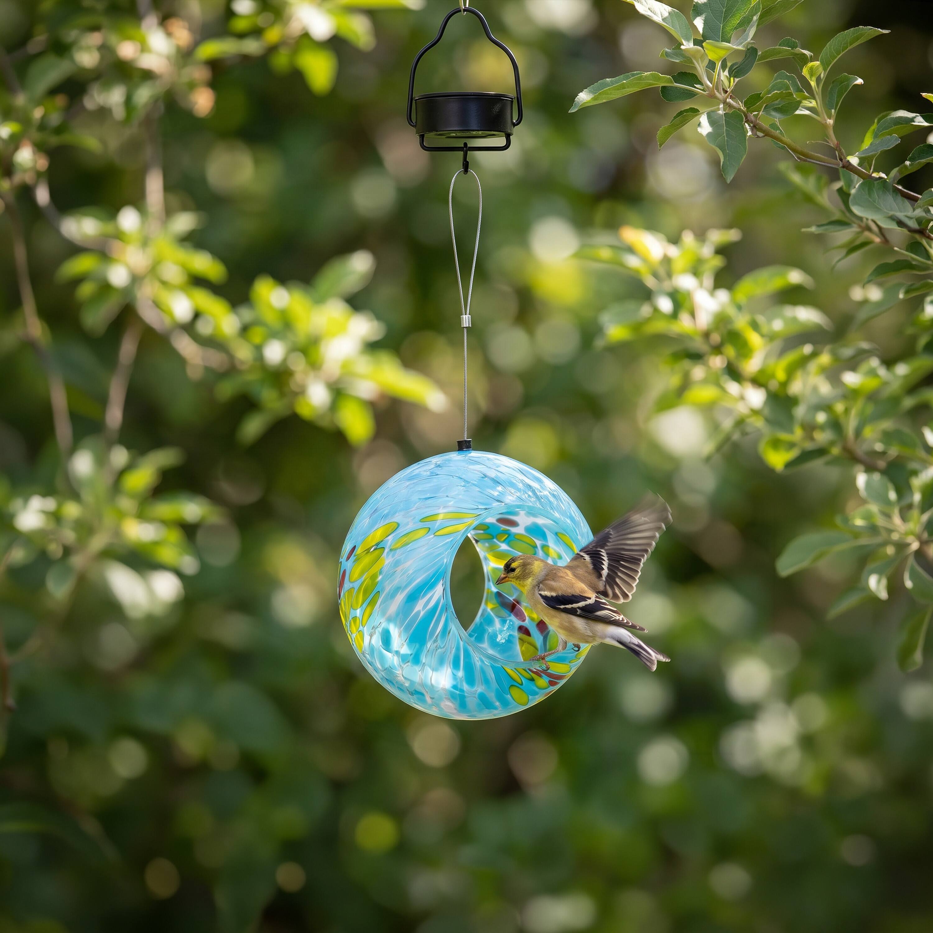Alt View 8. Sunnydaze - Solar Glass Fly-Through Hanging Bird Feeder - 6" - Spring Sky.