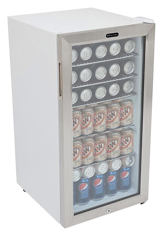 62 Can Capacity Stainless Steel Beverage Refrigerator with Lock White Whynter BR-062WS Renewed 