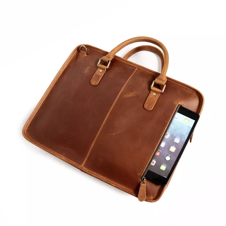 Alt View 2. Steel Horse Leather - The Hemming Leather Laptop Bag | Vintage Leather Briefcase - Brown.