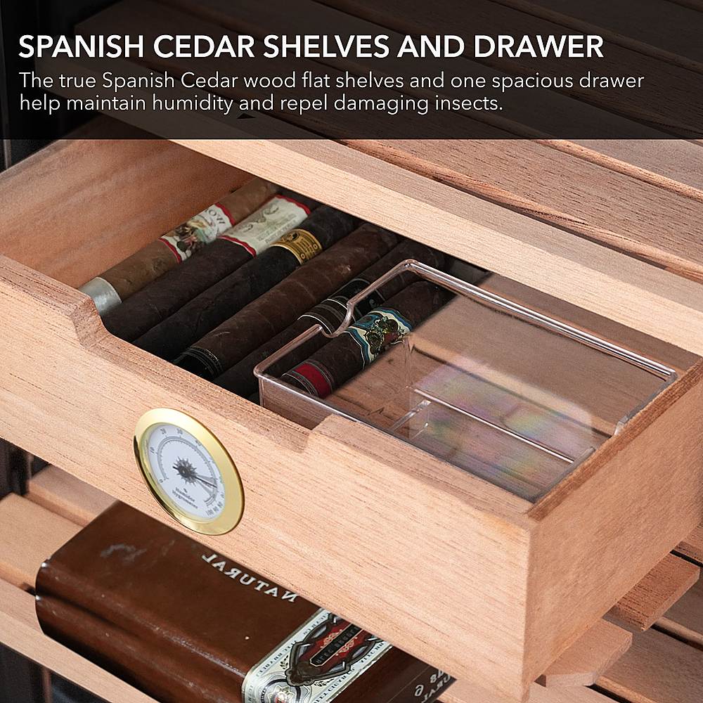 Back View: NewAir - 250 Count Cigar Humidor with Opti-Temp Heating and Cooling Function, Spanish Cedar Shelves and Digital Thermostat - Stainless Steel