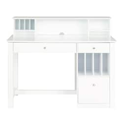 Computer Desk with Drawers, White Home Office Desk with Hutch, PC Desk  Writing Table with Storage for Small Spaces, White